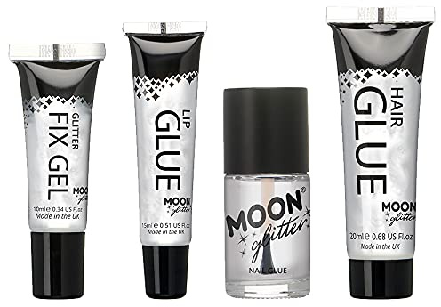 Moon Glitter Kit de fixateurs à paillettes – Comprend un gel fixe, une colle à lèvres, une colle à ongles et une colle pour cheveux