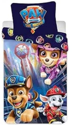 javoli Bettwäsche Paw Patrol Le Film für Einzelbett, Bettbezug 140 x 200 cm + 1 Kissenbezug 70 x 90 cm