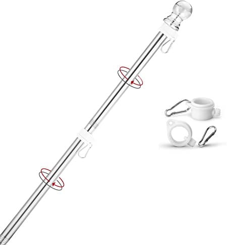 Yeesun Flag Pole,6FT Flagpole Kit for 3’ x 5’ American Flag-360° Tangle Resistant Technology,Stainless Steel Professional Outdoor Flag Pole for House Truck & Boat Use (Without Bracket,Silver)