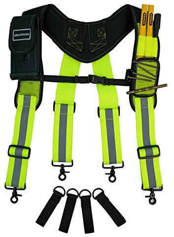 MeloTough Magnetische Hosenträger Werkzeuggürtel Hosenträger mit großem, beweglichem Handyhalter, Stifthalter, verstellbare Größe, gepolsterte Hosenträger