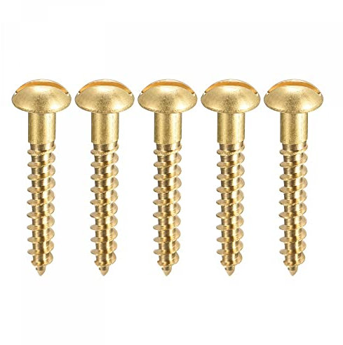 sourcing map 50 Stück Schlitz Rundkopf Holzschrauben M4 x 25mm Messing Blechschraube Halbrundkopf Linsenkopfschrauben