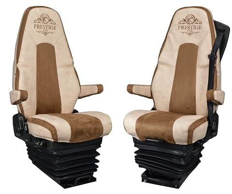LKW Sitzbezug für Volvo FH, FH16, ab 2013, Flugstühle, 1 Sicherheitsgurt | PRESTIGE LINE Sitzbezüge Zubehör Innenraum Beige mit Öko-Leder - Sitzbezügesets
