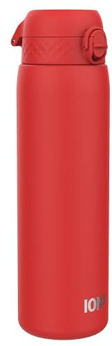 Ion8 Vakuumisolierte Edelstahl-Trinkflasche, 1 Liter, 920 ml, Auslaufsicher, Einhandöffnung, Sichere Verriegelung, Spülmaschinenfest, Tragegriff, Langlebig, Ideal für Sport und Yoga, Rot