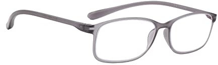PROFLEX BluOptix Blue Light Blocking lightweight, flexible, scratch resistant, unisex (mens + womens), computer screen technology reading glasses (grey, +2.5)
