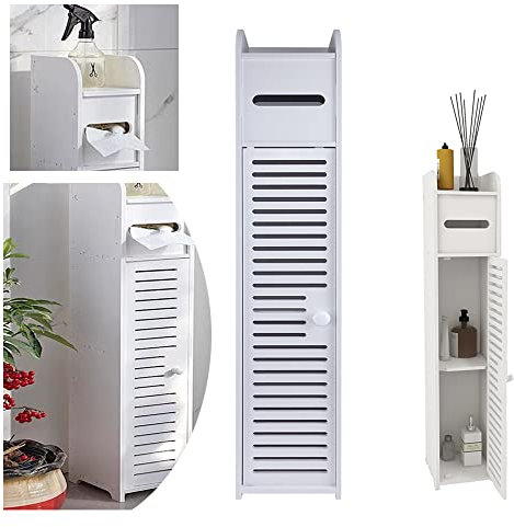 Waterproof Bathroom Cabinets Tall Slim Bathroom Storage Unit Bathroom Cabinets Freestanding, White 1 Drawers Home Toilet Cupboard for Living Room Bedroom Kitchen Hallway, W6.3''x D6.3''xH32''