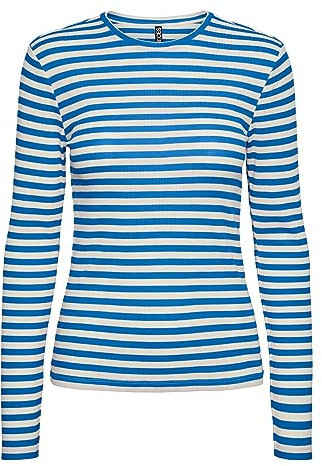 PIECES Damen Pcruka Ls Top Noos, French Blue/Stripes:Cloud Dancer, M