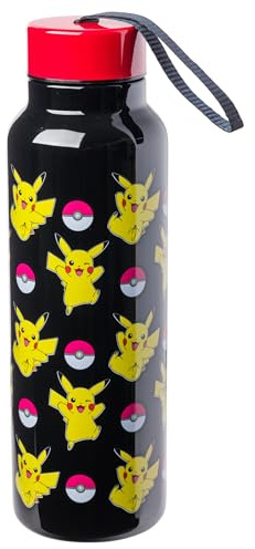 Silver Buffalo Pokemon Pikachu Jump Pattern Stainless Steel Water Bottle with Strap 27 Ounces