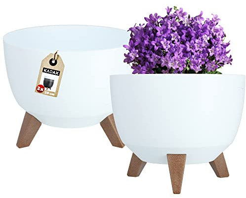 KADAX Pot de Fleurs en Plastique sur Trois Pieds, Effet Bois pour Sublimer la Décoration de Votre Maison, Intérieur et Extérieur (Lot de 2: Blanc, 29 cm)