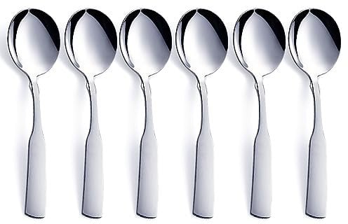 FULLYWARE Cuillères à soupe, en acier inoxydable de 6,1 pouces, cuillères rondes robustes, couverts de table en argent, ensemble de couverts en métal, 6 pièces