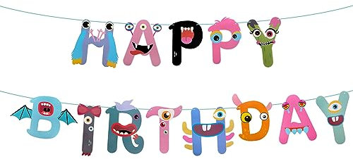Oblique Unique® Happy Birthday Monster Girlande Banner zum Dekorieren Spielen Basteln Hängedeko für Kinder Geburtstag Motto Party Deko