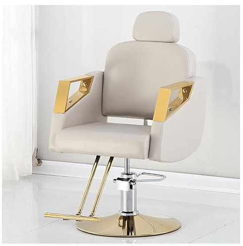 LipomA Friseurstuhl Mit Kopfstütze, Friseursessel Höhenverstellbar Kippbar Für Herren Damen, Friseureinrichtung Bedienungsstuhl Vintage Retro, Kunstleder,Weiß