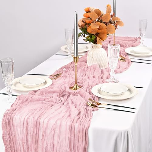 Lot de 2 chemins de Table en étamine, 3 m, Chemin de Table en Gaze Rose Clair, décoration de Table, 88,9 x 304,2 cm, Chemin de Table Rustique en étamine Transparente, Chemin de Table en(Rose Clair)