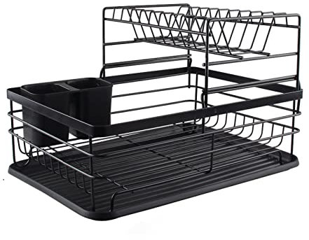 ZPSHYD Estante De Vajilla De Hierro De Doble Capa para Cocina: Organice Sus Vajillas, Platos Y Tazones con Estilo Y Eficiencia(Negro)