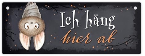 speecheese Metallschild niedliche Fledermaus Halloween dekoratives Schild | Ich häng hier ab für die Wohnung Teenager Dekoration süßes Flauschig Blechschild Herbst Deko