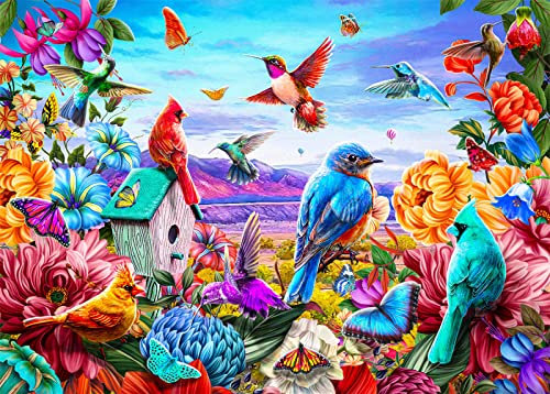 HUADADA Puzzle 500 Teile, Puzzle für Erwachsene, Impossible Puzzle, Geschicklichkeitsspiel für die ganze Familie, Puzzle Farbenfrohes, Puzzle-Geschenk, Puzzle mit Vögel und Blumen-Motiv