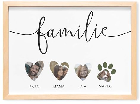 DEL MÀ Unique & Personal Familien Bild Familienbild personalisiert Fotogeschenk Kinder mit Fotos & Namen Familie Einzugsgeschenk Wohnung Einweihungsgeschenk Haus (mit oder ohne Rahmen)