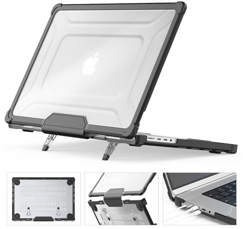 SEYMCY Case Compatible with MacBook Pro 16 inch Case 2024 2023 2022 2021, Anti-Scratching Protective Hard Shell Cover with Foldable Stand M4 M3 M2 M1 (A3186 A3403 A2991 A2780 A2485), Black