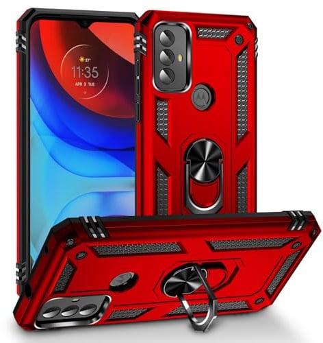 BestST Handyhülle für Motorola Moto G Play 2023 + HD Displayschutz, Cover für Motorola G Play 2023 hülle, 360 Grad Drehbar Ringhalter Handytasche Case Handy Hüllen,Rot