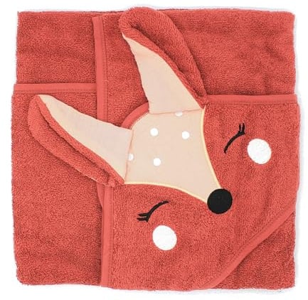Baby-Badetuch mit Kapuze aus 100 % Bio-Baumwolle in bezaubernden Tierdesigns, super weich, dick, warm und saugfähig, Öko-Tex-zertifiziert und maschinenwaschbar, 75 cm x 75 cm (roter und rosa Fuchs)
