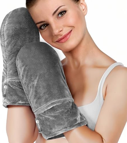 AiricePac Mitaines chauffantes pour l'arthrite, passent au micro-ondes pour homme et femme en cas d'articulations raides, doigt déclencheur, mitaines de thérapie chaude non parfumées, gris