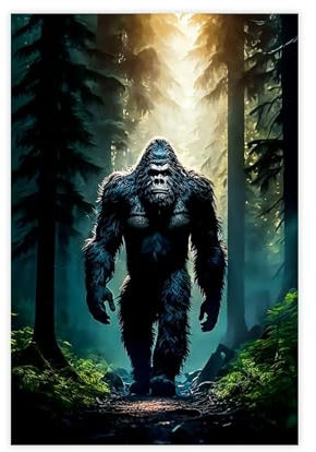 HHMACC Bigfoot im Wald Leinwand-Poster, Schlafzimmer-Dekor, Sportlandschaft, Büro, Raumdekoration, Geschenk, ungerahmt, 30 x 45 cm