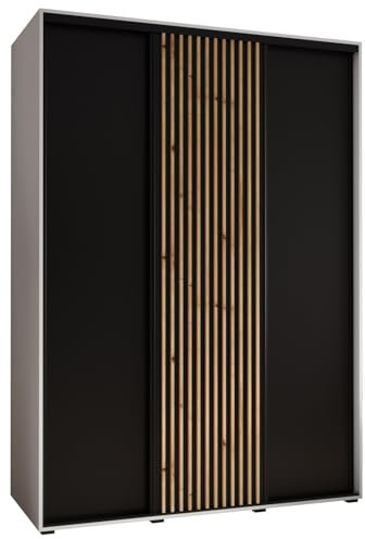 MEBLE KRYSPOL Lanko 1 Schrank mit DREI Schiebetüren mit Stange, Regale - Moderner Aufbewahrungsschrank für Schlafzimmer, Wohnzimmer - 235,2x170x60 cm - Weiß Schwarz Artisan