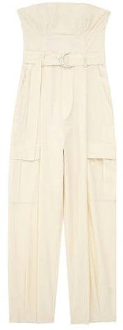 Einteiliger, ärmelloser, Langer Arbeitsoverall für Damen mit Kragen – Beige – XS