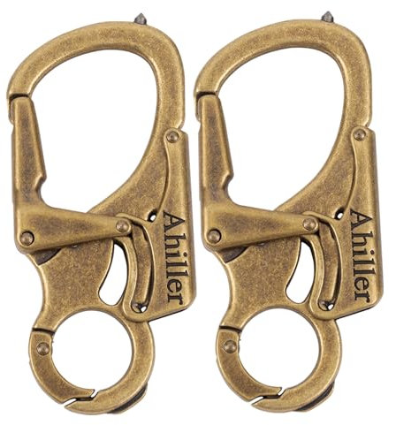Ahiller Karabiner Schlüsselanhänger Karabinerhaken Clip, Doppelschloss entworfen - Wolfram Stahl Spike - 8cm Legierung Autos Schlüsselbund [Messing-2P]