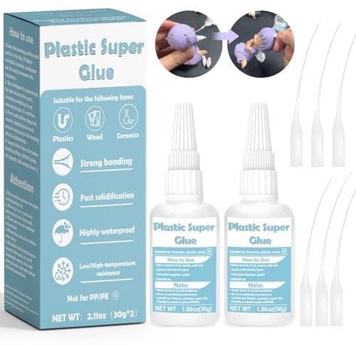 WAN2TLK 60g Glue for Plastic, SuperGlue for Plastic to Plastic, Strong Adhesive Power, Plastic Glue for Plastic Models, DIY Crafts, Electronics, PVC, ABS, and More - 6 Applicator Nozzles