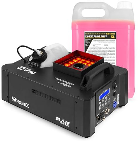 Beamz BLAZE1200 Nebelmaschine mit Lichteffekt, 1200 Watt inkl. 5 Liter Fluid, Horizontal und Vertikal, Fog Machine LED Rauchmaschine mit Funkfernbedienung, Disco Partynebel, Smoke Machine für DJs