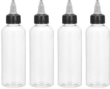 QUARKZMAN 4 Botellas Exprimibles de 5Oz/150ml, Botellas Dispensadoras Transparentes con Tapas de Rosca, Botella de Plástico para Ketchup, Mostaza y Manualidades