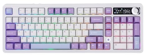 MechLands AK980 98% Mechanical Keyboard, BT5.0/USB-C/2.4GHz Wireless Gaming Keyboard, Hot Swappable Creamy Custom Keyboard with 1.14 TFT Screen, Knob, RGB for Win/Mac (White, Gift V2 Switch)