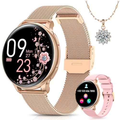 BANLVS Reloj Inteligente Mujer con Llamadas Bluetooth, 1,27 HD Smartwatch Mujer con 110 Modos Deportivos, Función Femenina, Pulsómetro SpO2 y Sueño, IP68 Impermeable Smartwatch para Android iOS, Oro