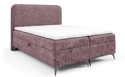 FURNISTAR Boxspringbett Francis mit Bettkasten Bett mit Topper und Bonellmatratze Polsterbett aus Chenille-Stoff mit 13 cm Beinen Familienbett Schlafzimmer Bett mit Stauraum (Altrosa, 140x200 cm)