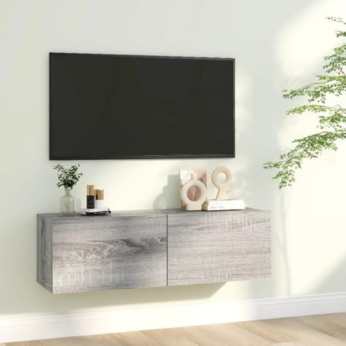 CCCINER Libreria Grigio Sonoma 100x30x30 cm in Legno Ingegnerizzato,Mensola TV da Parete sospesa con Ante a ribalta Design Moderno per Soggiorno Grigio Sonoma Mobili TV e Multimedia