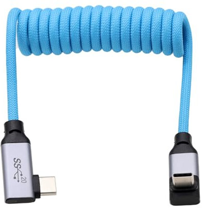 HangTon Câble USB de type C USB-C 20 Gbit/s PD 100 W 4K 60p pour Samsung SSD BMPCC 6K GH6 ZCAM R5 R6 Mark II A7C FX3 FX30 Appareil photo iPhone 15 Moniteur de téléphone, spiralé jusqu'à angle droit 30