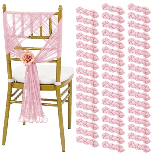 REWOMC Lot de 50 rubans de chaise en étamine, 40 x 178 cm, rose clair | Nœuds de chaise universels, décoration de chaise pour mariage, réception, banquet, fête