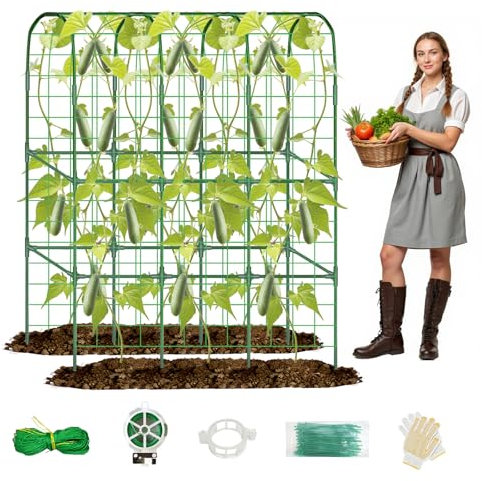 Gurkenspalier für Hochbeet, 165 x 127 cm, hohes Metall-Garten-Rankgitter für Kletterpflanzen, Outdoor, U-Form, Gemüse, Rankhilfe für Tomaten, Kürbis, Zucchini, Erbsen, Trauben, Früchte, Blumen