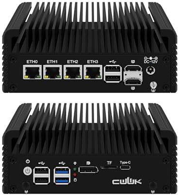 CWWK Mini PC N150 Firewall Appliance, Fanless Mini Computer mit 4 Port i226-V 2.5GbE LAN, F2 OPNsense Micro PC 8GB DDR5 RAM 128GB NVMe SSD, 2*HD+DP+Type-C 4K Display, TF, AES-NI