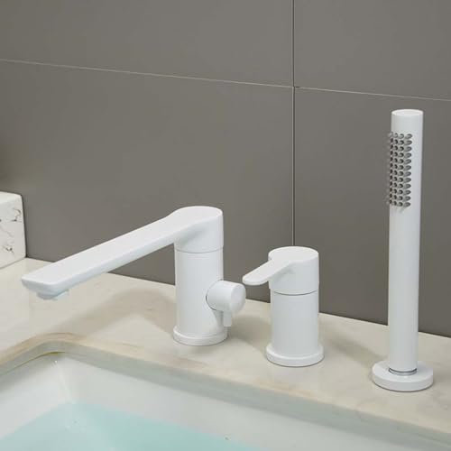 Mitigeur de baignoire moderne 3 trous avec fixation de douche Finition blanche