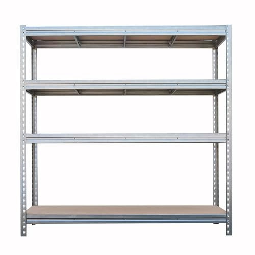 Master Regale Schwerlastregal BULLRACK Rivet 200x180x60 cm – 4 Böden je 600 kg – verzinkt – Stecksystem ohne Schrauben – Höhenverstellbar – Lagerregal Werkstattregal Garagenregal Metall
