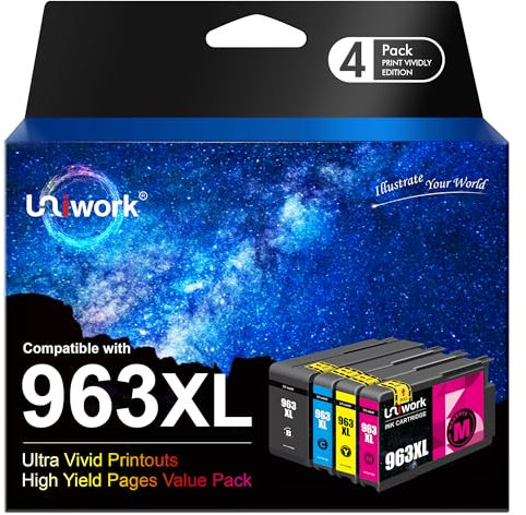Uniwork 963 XL Druckerpatronen Multipack Wiederaufbereitet für HP 963 Patronen für HP Officejet Pro 9010 Patronen 9012 9020 9013 9014 9015 9016 9018 9019 9022 9025 (4er-Pack)