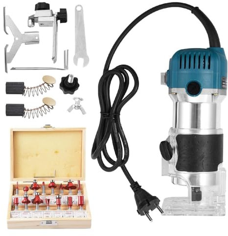 Rifilatore Per Legno A Batteria Brushless Da 800 W, Fresatrice Portatile Da 40.000 Giri/min Per Legno E Alluminio, Rifilatore 220 V Con Cambio A 6 Velocità E Set Di 15 Punte Da 1/4