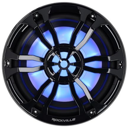 Rockville RM-PREMIUM104 Black Marine Boat 10 Subwoofer 1200W Dual 4 Ohm, Free Air Design, RGB LED Lighting, Polycarbonate Cone, for Marine Audio Enthusiasts