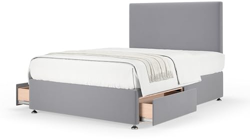 Bedmaster Plush Velvet Divan Base With Storage And Plain Headboard - Colour And Size Options (Silver 2 Drawer, King (U.K. Standard))