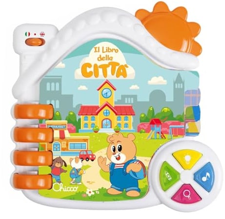 Chicco Libro Interattivo Bilingue Italiano/Inglese con 9 Pagine, Gioco Educativo Prime Parole, Luci e Suoni della Città, Apprendimento Linguistico, Gioco per Bambini, Centro attività, 6-36 Mesi