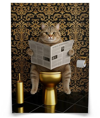 Muralo Poster Katze auf der Toilette, ohne Rahmen, UV-beständig - 30x40 cm | Bilder, glatte und seidige Oberfläche, fotografische Druckqualität - ideal für Badezimmer und WC