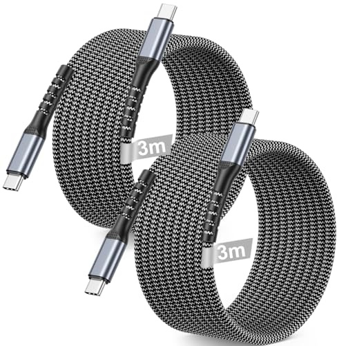 BLITEZZ 2Pack USB C Charger Cable 3m/10ft, PD 60W Extra Long Fast Charging, Nylon Braided, Compatible with iPhone 17/16/15, MacBook Pro, iPad Pro, Galaxy S25/S24/S23/S22, Pixel, for Car/Office/Travel