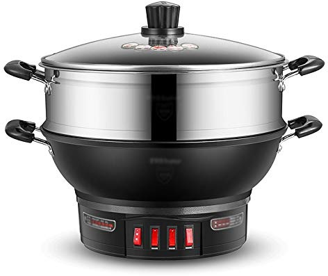 Wok elettrico e padella per cucinare in casa, friggere, cuocere a vapore e stufare