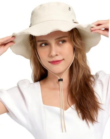 MEIILIEX Baumwolle Sonnenhut Damen, UV Schutz Sommerhut Hut Breite Krempe Strand Bucket Hat Fischerhut Wanderhut Anglerhut Safari Hut Tropenhut Outdoor
